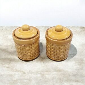 New! Pier 1 Imports Woven Pattern Spice Jars With Air Tight Lids (2)